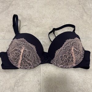 Elegant Lace Trim Black and Pink Bra